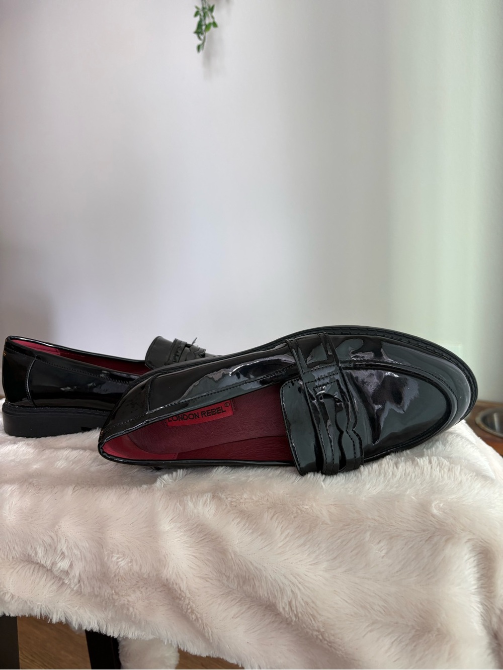 London Rebel Women’s Black Patent Leather Loafers